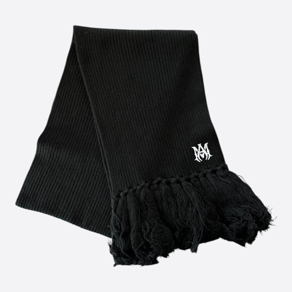 Amiri Black & White Wool Knit MA Logo Scarf - Picture 1 of 3